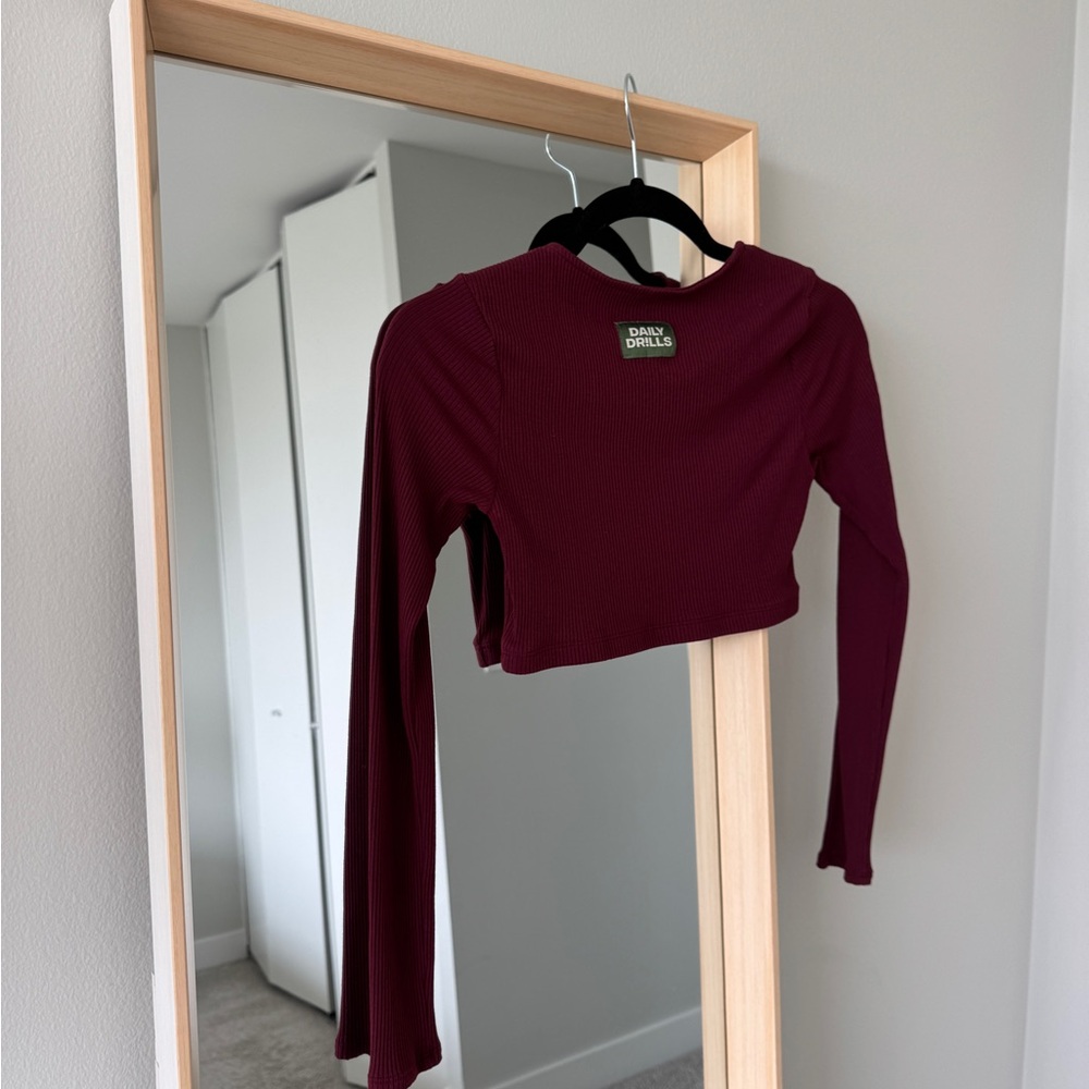 Daily Drills Red Long Sleeve Crop Top with Cut Out